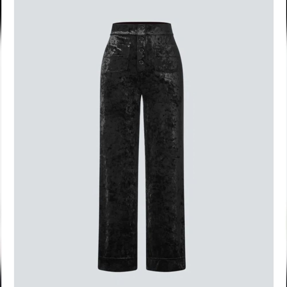 3201 Halara High Waisted Pockets Straight Leg Velvet Casual Pants Sz Sm Petite